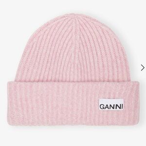 GANNI OVERSIZED WOOL RIB KNIT BEANIE